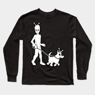 Alien walking his dog Long Sleeve T-Shirt